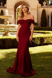 Burgundy Off the Shoulder Mermaid Formal Dress