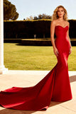 Mermaid Red Strapless Evening Dress with Train