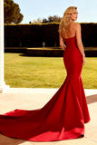 Mermaid Red Strapless Evening Dress with Train