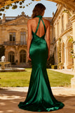 Dark Green Halter Mermaid Satin Formal Dress