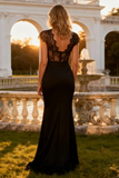 Mermaid V Neck Black Tie Dress with Lace