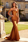 Burunt Orange Mermaid Satin Strapless Formal Dress
