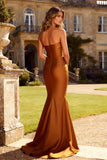 Burunt Orange Mermaid Satin Strapless Formal Dress