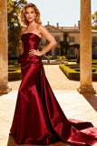 Strapless Burgundy Mermaid Satin Formal Dress
