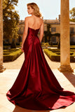 Strapless Burgundy Mermaid Satin Formal Dress