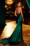 Halter Mermaid Dark Green Evening Dress with Sash