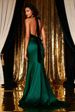 Dark Green Halter Mermaid Bowed Evening Dress with Sash