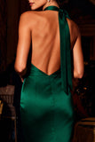 Mermaid Halter Dark Green Evening Dress with Sash