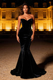 Velvet Mermaid Strapless Black Tie Dress