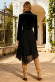 Notched Lapel Ruched Little Black Dress with Belt