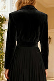 Notched Lapel Ruched Little Black Dress with Belt