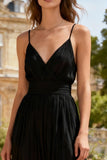 Spaghetti Straps A Line Ruched Little Black Dress