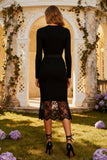 Long Sleeve Bodycon Little Black Dress with Lace