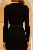 Long Sleeve Bodycon Little Black Dress with Lace