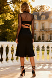 High Neck Cut Out Midi Black Dress