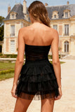 Strapless Tiered Black Short Cocktail Dress