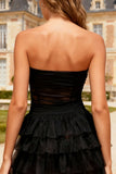 Strapless Tiered Black Short Cocktail Dress
