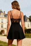 Black Spaghetti Straps A Line Short Cocktail Dress