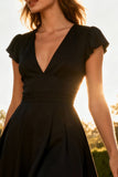Cap Sleeve V Neck A Line Short Little Black Dress