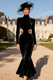 Velvet High Neck Mermaid Cut Out Semi Formal Dress