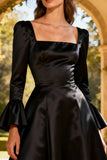 Long Sleeve Square Neck A Line Little Black Dress