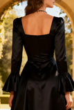 Long Sleeve Square Neck A Line Little Black Dress