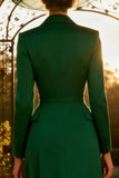 Dark Green A-Line Peak Lapel Midi Work Dress