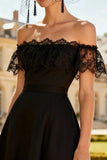 Off the Shoulder A Line Little Black Dress with Lace
