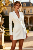 White Peaked Lapel Slim Fit Short Engagement Dress