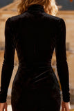 High Neck Velvet Bodycon Little Black Dress