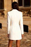Peaked Lapel White A Line Double Breasted Engagement Dress