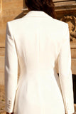 Peaked Lapel White A Line Double Breasted Engagement Dress