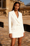 Peaked Lapel White A Line Engagement Dress with Belt