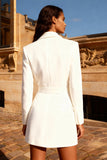 Peaked Lapel White A Line Engagement Dress with Belt