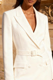 Peaked Lapel White A Line Engagement Dress with Belt