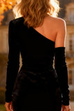 One Shoulder Velvet Ruched Little Black Dress