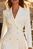 Long Sleeve White Peaked Lapel A Line Engagement Dress
