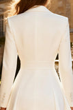 Long Sleeve White Peaked Lapel A Line Engagement Dress