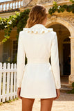White Long Sleeve Shawl Lapel A Line Engagement Dress with Ruffles