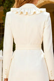 White Long Sleeve Shawl Lapel A Line Engagement Dress with Ruffles