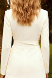 Notched Lapel White Long Sleeve Engagement Dress with Sash