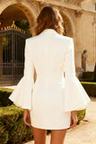 Peaked Lapel White Single Buckle Short Engagement Dress
