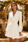 Peaked Lapel White A Line Engagement Dress with Belt
