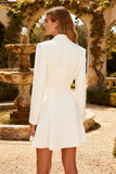 Peaked Lapel White A Line Engagement Dress with Belt