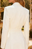 Peaked Lapel White A Line Engagement Dress with Belt