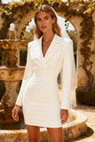 Peaked Lapel White Bodycon Long Sleeve Engagement Dress