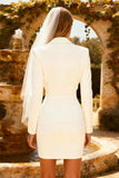 Peaked Lapel White Bodycon Long Sleeve Engagement Dress