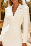 Peaked Lapel White Bodycon Long Sleeve Engagement Dress