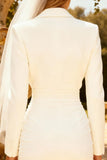 Peaked Lapel White Bodycon Long Sleeve Engagement Dress