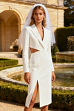 Peaked Lapel Cut Out White A Line Engagement Dress